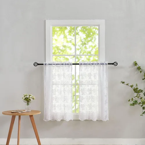 Miniatura 75 de YJ YANJUN Cortinas traslúcidas negras de 54 pulgadas de largo, panel de cortina de encaje gótico victoriano para cocina, cortinas cortas de Negro