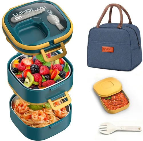 Miniatura 15 de PEDECO Lonchera Bento para adultos y niños, contenedor de comida con un solo compartimento, sin BPA, apta para microondas y lavavajillas
