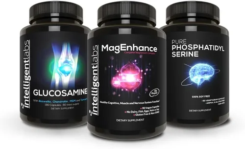 Intelligent Labs Paquete 3 en 1 de complejo de magnesio MagEnhance (Magtein L-treonato, glicinato, taurato) + suplemento de fosfatidilserina sin