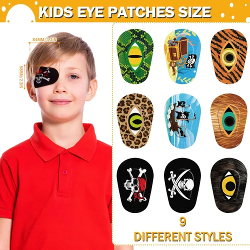 Miniatura 2 de Panelee Parches adhesivos para los ojos para niños, parche para ojos de pirata de Halloween, material transpirable, bloqueo de luz, algodón, diseños