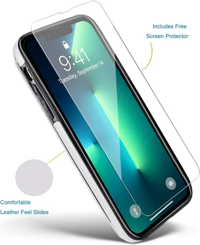 Miniatura 7 de Funda tipo cartera compatible con iPhone 13 Pro de 6.1 pulgadas, funda protectora delgada con tarjetero, piel sintética de alta calidad, ranuras
