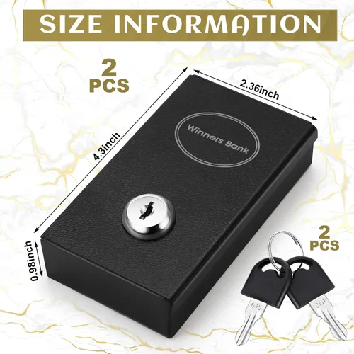 Miniatura 2 de Reallnaive Paquete de 2 cajas de metal portátiles para jugadores, caja de dinero de casino con 2 llaves, tamaño de bolsillo, caja fuerte para Negro