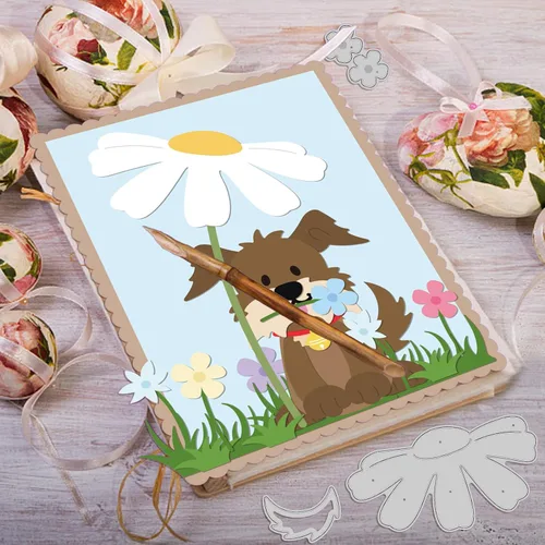 Miniatura 2 de INFUNLY Troqueles de metal para cortar perros y casas, troquelados en relieve, plantilla de plantilla de flores troqueladas para álbumes