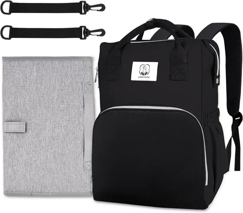 Bolsa de pañales con cambiador, mochila grande para bebé con correas para cochecito y bolsillos aislados, pañales de viaje impermeables multifunción