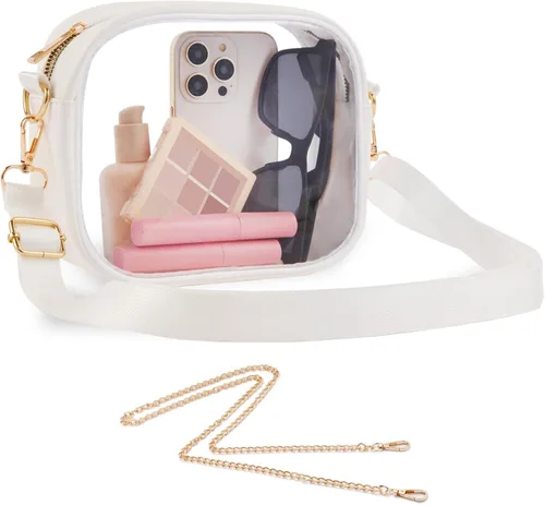 Miniatura 7 de Bolsa transparente aprobada para estadios, bolsa transparente para conciertos, monederos transparentes para mujer, bolsa cruzada con dos correas