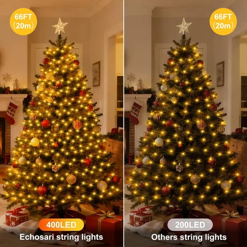 Miniatura 2 de echosari Guirnalda de 400 Luces LED de Navidad Conectables, Luces de Cadena Extra Largas de 66 Pies para Exteriores Conectables de Extremo a Extremo