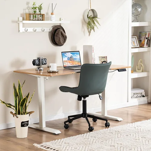 Miniatura 9 de YOUNIKE Silla ergonómica de oficina sin brazos, de piel sintética, pequeña y bonita silla de escritorio con respaldo mecedora de 12°, altura verde