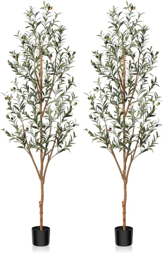 Miniatura 9 de Kazeila Árbol de olivo artificial de 7 pies de alto, planta de seda sintética para decoración del hogar y la oficina, árbol en maceta falso
