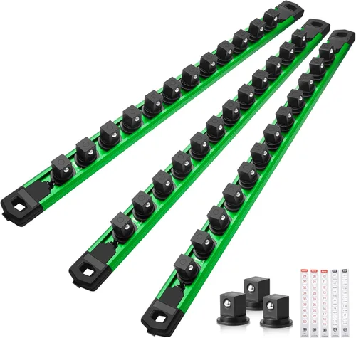Miniatura 46 de Reniteco Juego de organizador de enchufes magnéticos, 3 piezas de 1/2 pulgada 3/8 pulgadas 1/4 pulgadas de aleación de aluminio con 40 clips Negro