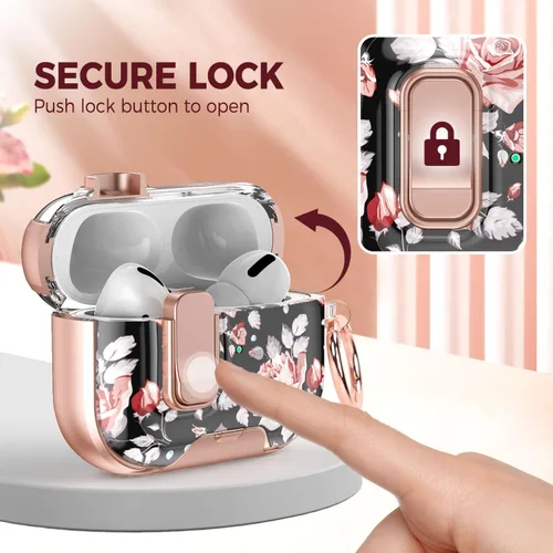 Miniatura 3 de Funda para AirPods Pro 3 2025 de 3ª generación con kit de limpieza, funda protectora rosa negra con bloqueo/soporte compatible con Apple New Air