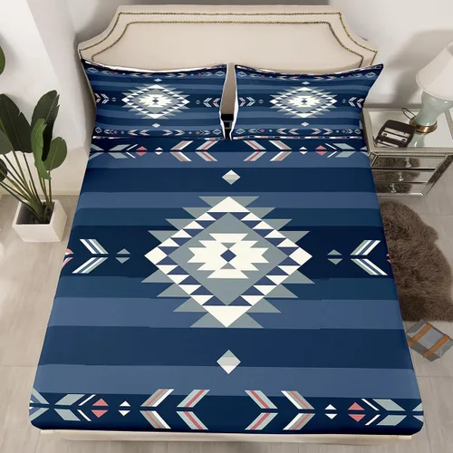 Miniatura 27 de Juego de sábanas bajeras de diseño nativo americano del suroeste para niños, niñas y adolescentes, juego de ropa de cama tribal para niños, niñas