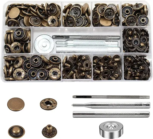 Miniatura 7 de BetterJonny - Juego de 80 cierres a presión de cuero, botones a presión de metal de 0.59 pulgadas (0.591 in) con 4 herramientas de ajuste para ropa
