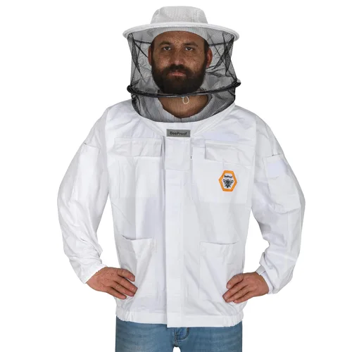 Miniatura 6 de BP-101 - Chaquetas de apicultura con velo de esgrima de algodón transpirable, traje de apicultor de protección total para profesionales y Caqui