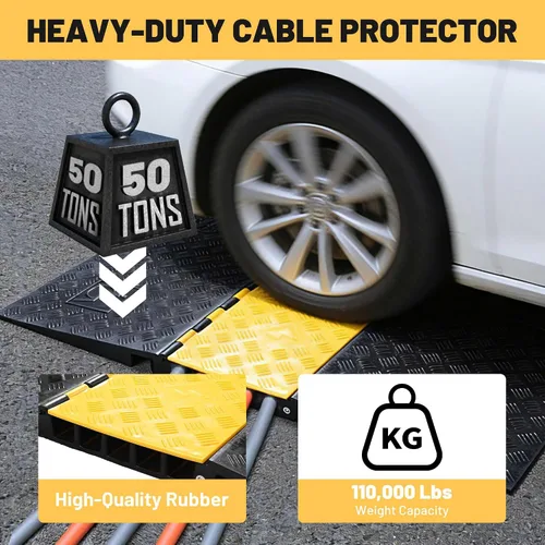 Miniatura 3 de Yescom Protector de rampa de cable de 5 canales, cubierta de cable de piso, topetón de velocidad para entrada