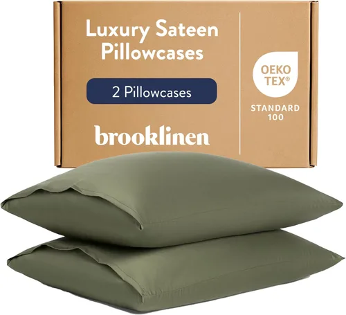 Miniatura 8 de Brooklinen Juego de 2 fundas de almohada de satén de lujo, 100% algodón de fibra larga con cierre de sobre, tela suave, duradera y lavable a Blanco