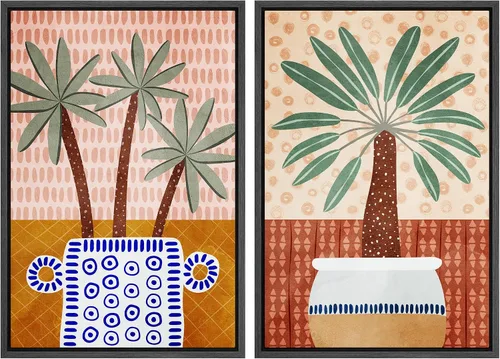 Miniatura 60 de IDEA4WALL Lienzo enmarcado para pared, juego de arte Bauhaus dorado de mediados de siglo, patrón de cuadrícula moderna, ilustraciones con formas