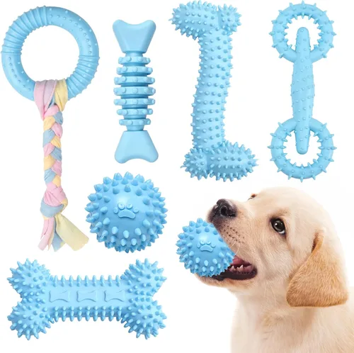 Paquete de 6 juguetes masticables para cachorros, lindos juguetes azules para perros pequeños, juguetes para cachorros, juguetes para dentición,
