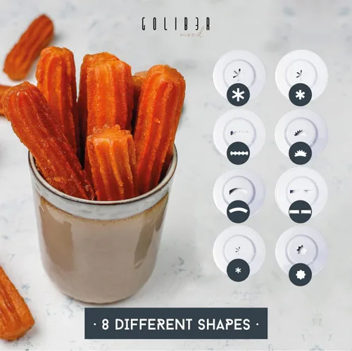 Miniatura 5 de Máquina para hacer churros – 8 boquillas diferentes para máquina de churros – Churreras para churros y prensa de paja de queso – Punta de churro