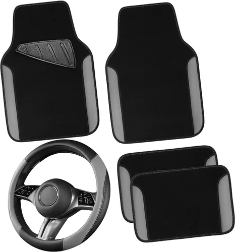 Miniatura 15 de CAR PASS Funda para volante de cuero sintético y alfombrillas impermeables para auto, combo universal para el 95 % de sedanes, SUV, vehículos, Rojo