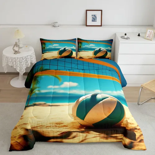 Miniatura 10 de Erosebridal Juego de edredón de ballena náutica, tamaño individual, juego de ropa de cama vintage azul con ondas oceánicas para niños y niñas