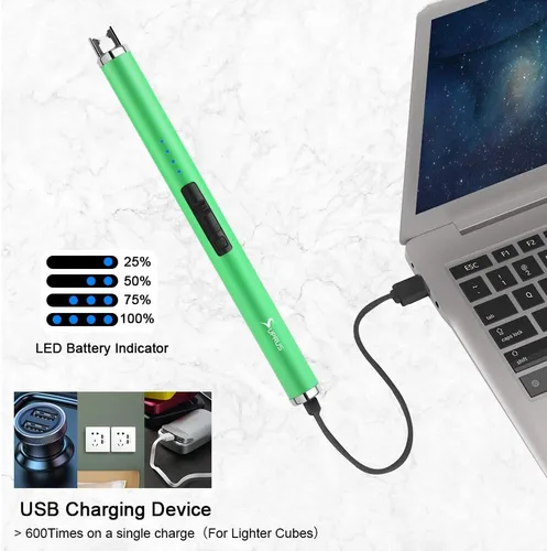 Miniatura 5 de SUPRUS Encendedor fluorescente que brilla en la oscuridad, encendedor USB, recargable, resistente al viento, tamaño de bolsillo para velas, cocinas