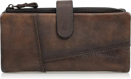 Miniatura 7 de Cartera de cuero vintage de gran capacidad para mujer, embrague para tarjetas de crédito, Dcoffee, Vintage