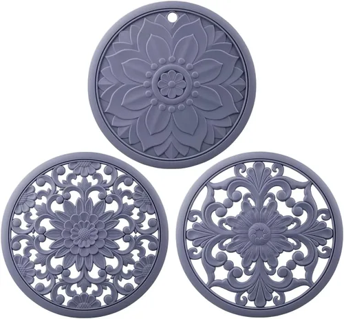 Salvamanteles de silicona gris para platos calientes, ollas y sartenes, almohadillas calientes redondas para cocina, alfombrilla de silicona para