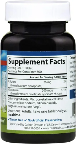Miniatura 2 de Carlson Cromo quelado 200 mcg Absorción Superior - Metabolismo saludable Producción de energía y bienestar óptimo - 300 tabletas