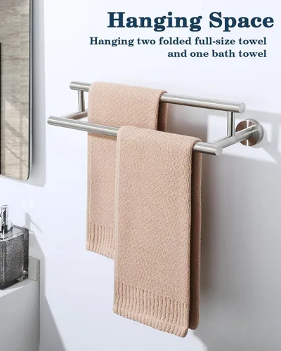 Miniatura 7 de Alise Toallero doble de níquel cepillado, toallero de 16 pulgadas para baño montado en la pared, toallero de baño de acero inoxidable SUS304