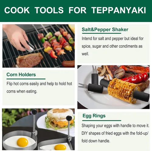Miniatura 6 de Grilljoy Juego de accesorios para parrilla de 46 piezas con mango de plástico robusto, kit de herramientas para parrilla todo en uno para parrillas