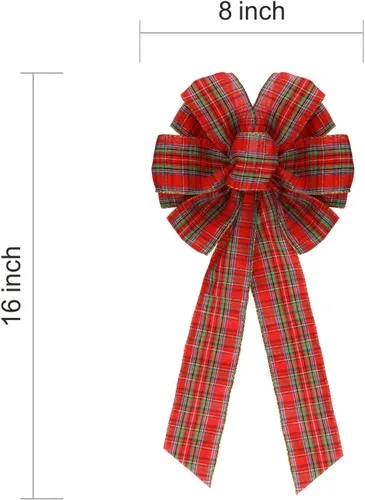 Miniatura 2 de Meseey 2 lazos grandes de Navidad rojos y verdes de 16 x 8 pulgadas para coronas doradas para envolver regalos, decoración del árbol, puerta