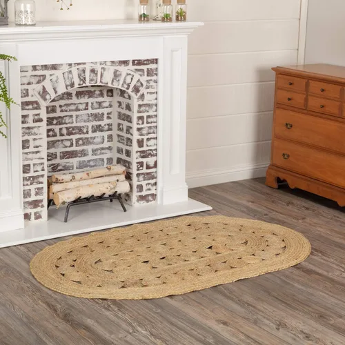 Miniatura 2 de VHC Brands 10713 - Alfombra ovalada de yute para cabina de té, Tela