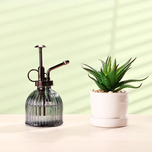 Miniatura 4 de Mister de cristal para plantas, botella de rociador de agua de vidrio verde de 6.5 pulgadas con bomba superior dorada, rociador de plantas pequeñas