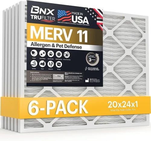 BNX TruFilter MERV 11 - Filtro de aire de 20 x 24 x 1 pulgadas (paquete de 6) – Fabricado en Estados Unidos – Filtro de aire acondicionado