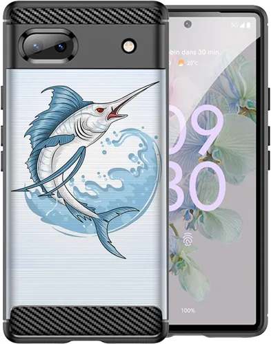 Miniatura 17 de CasesOnDeck Black TPU Case Compatible with Google Pixel 6A (2022) / Pixel 6A Case Slim Minimalistic Flexible Textured Cover -Bass Fishing