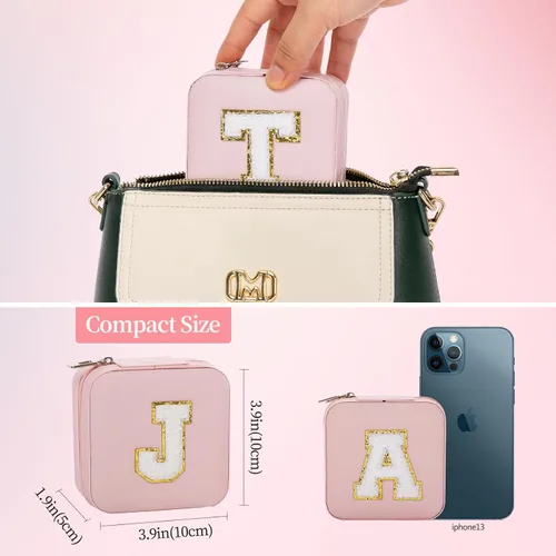 Miniatura 4 de Ulico Joyero de viaje para joyas, organizador de joyas pequeño con espejo, caja organizadora de joyas, artículos esenciales de viaje, regalos