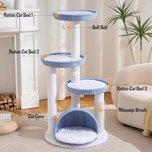 Miniatura 3 de HITTITE Moderna torre de árbol para gatos con poste rascador, torres para gatos de 46 pulgadas de alto con nidos y cueva tejidos, árbol para gatos