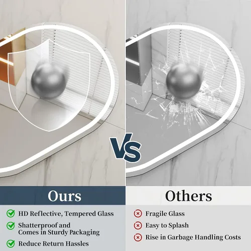Miniatura 7 de Espejo LED arqueado para baño de 24 x 30 pulgadas, espejo de baño LED sin marco con luces, sin niebla, regulable, 3 cambios de color, inastillable