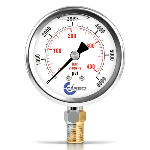 Miniatura 13 de Medidor de presión relleno de líquido de glicerina de 5000 PSI, dial de 2.5 pulgadas, montaje inferior 1/4 NPT, caja de acero inoxidable 304, piezas