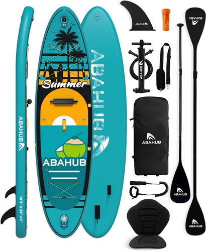 Miniatura 9 de Abahub SUP inflable, ancho 10 pies 6 pulgadas x 31 pulgadas/34 pulgadas iSUP, tabla de remo de pie con remo de kayak de SUP ajustable, para yoga