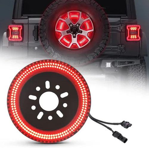 Luz de freno de neumático de repuesto de 3 lados compatible con Jeep Wrangler 2018-2025 JL, Plug&Play tercera luz de freno LED luz de rueda anular