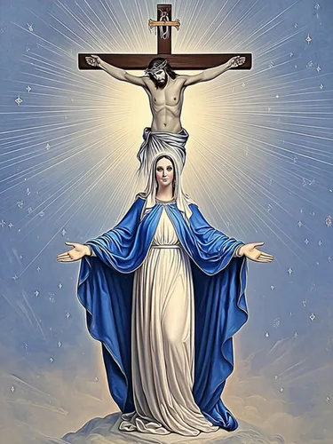 MaiYiYi Pintura de diamantes de Jesús por números, taladro redondo completo 5D, pintura de diamantes con puntada de Virgen María, cruz religiosa y