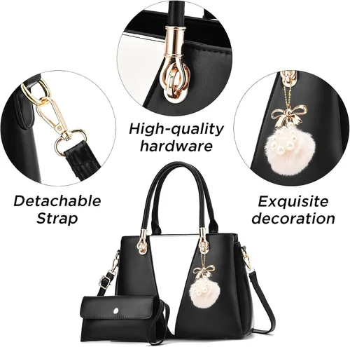 Miniatura 5 de Bolsos de mano con costuras grandes para mujer, bolso cruzado para mujer, asa superior, juego de 2 bolsos para mujer