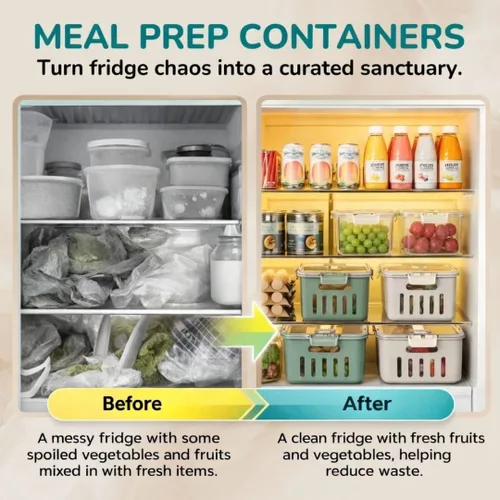 Miniatura 3 de Recipientes de frutas para refrigerador que se mantienen frescos, paquete de 5 recipientes de almacenamiento de productos sin BPA con colador Crema