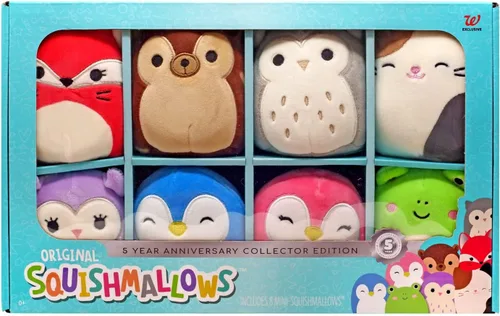 Squishmallows 5 aniversario Fifi, Hans, Hoot, Cameron, Holly, Puff, Piper & Wendy - Juego exclusivo de 8 unidades de felpa de 4 pulgadas