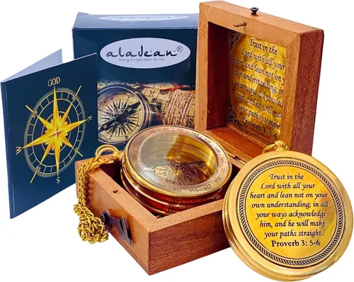 Miniatura 8 de Confía en el Señor - Proverbios 3: 5-6 Brújula grabada, Caja de madera de saludo, Regalo inspiradoral para hombres, Regalos de bautismo para niños