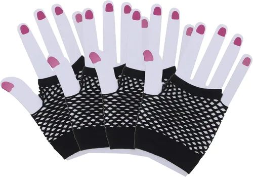 Penta Angel 2 pares de guantes de malla de nailon negro sin dedos guantes de malla elástica para la muñeca para fiestas temáticas de los años 80