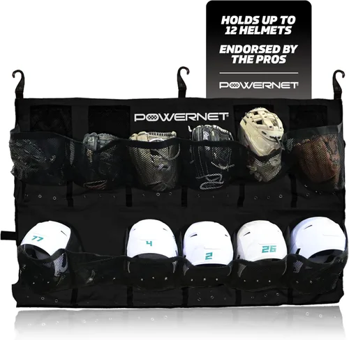 PowerNet PowerPro - Bolsa organizadora de casco colgante para equipos de béisbol y sóftbol, con capacidad para hasta 12 cascos, se enrolla con