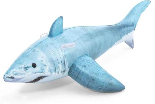 Bestway Flotador realista de tiburón para piscina, inflable para niños con asas, piscina y juguete de playa, color blanco
