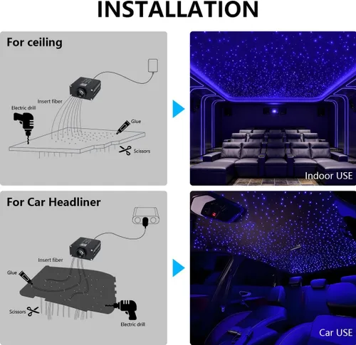 Miniatura 6 de Twinkle Starlight Headliner Light,16W 400pcs 6.5ft LED Star Kit de luz de fibra óptica de techo APP/Control remoto para coche/hogar/fiesta